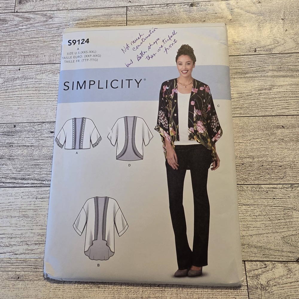 Simplicity S9124 Misses Kimono Jacket XXS-XXL Modern Sewing Pattern